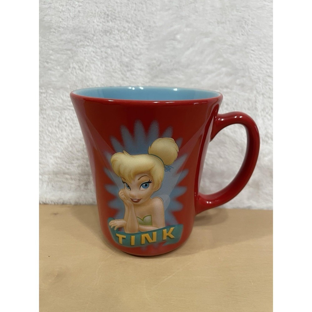 Disney Store Tinker Bell "TINK" Red Mug Blue Interior Ceramic Made Thailand